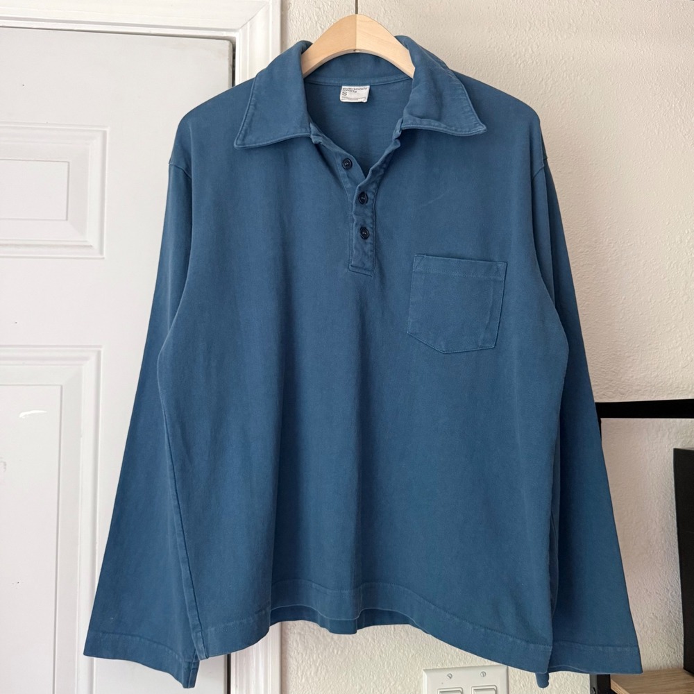 EVERYBODY.WORLD teal blue organic cotton long sleeve polo shirt